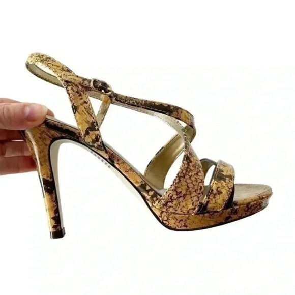 Fioni Strappy High Heel Sandals Snakeskin Tan Brown Faux Leather Size 7.5 - Picture 14 of 14